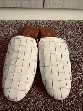 DIBA true White Woven Leather Slip-On Mules